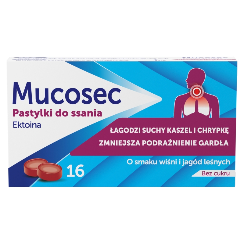Mucosec, pastylki do ssania, wiśnia i jagody leśne, 16 szt.