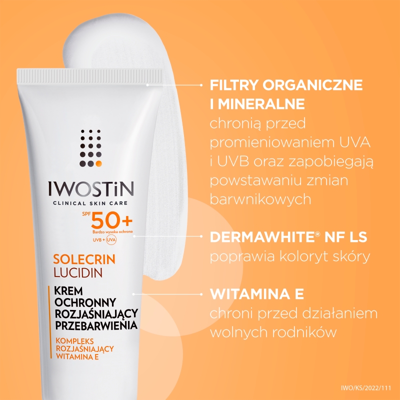 Iwostin Solecrin Lucidin, krem na przebarwienia, SPF 50+, 50 ml KRÓTKA DATA 28.02.2026