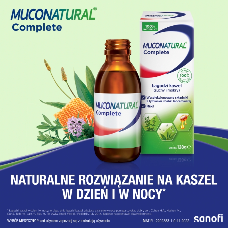 Muconatural Complete, syrop na kaszel suchy i mokry, butelka 94 ml