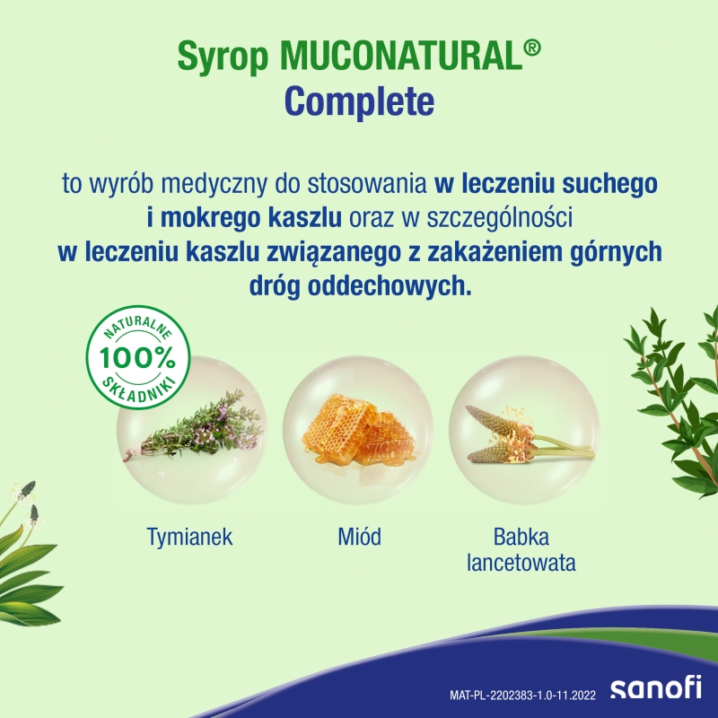 Muconatural Complete, syrop na kaszel suchy i mokry, butelka 94 ml