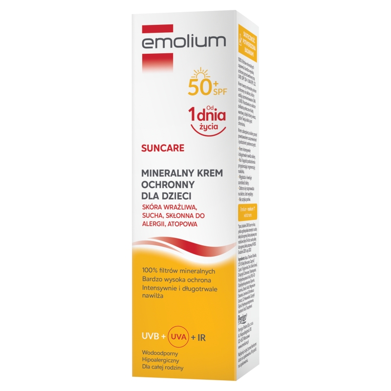 Emolium Suncare, mineralny krem ochronny SPF 50+, wodoodporny, 50 ml