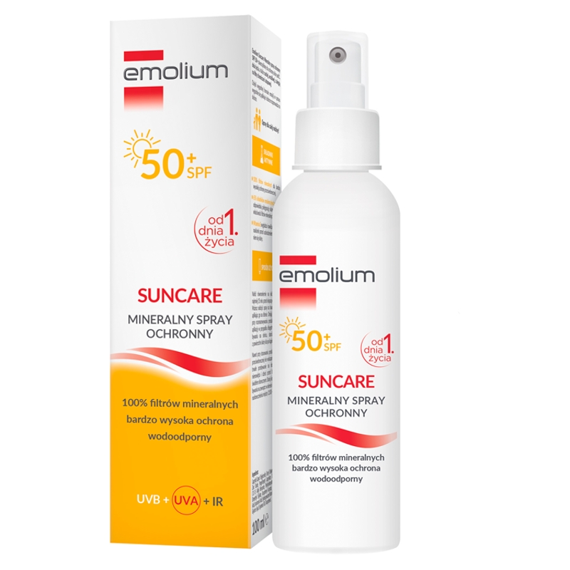 Emolium Suncare, mineralny spray ochronny od 1. dni życia SPF 50+, wodoodporny, 100 ml