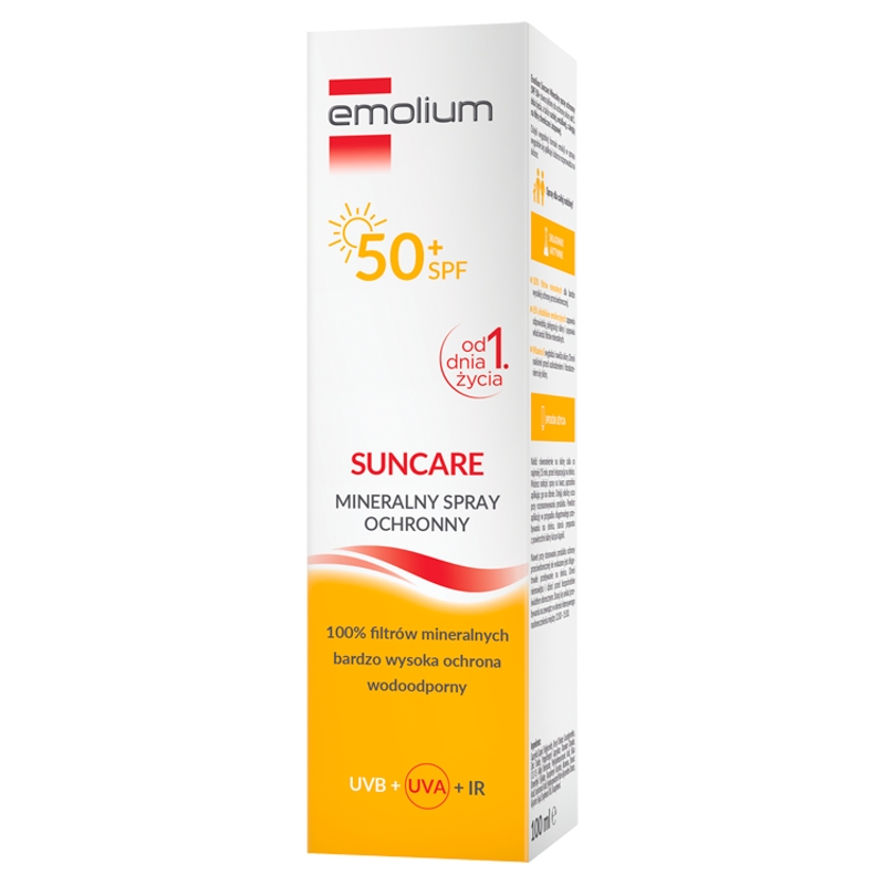Emolium Suncare, mineralny spray ochronny od 1. dni życia SPF 50+, wodoodporny, 100 ml