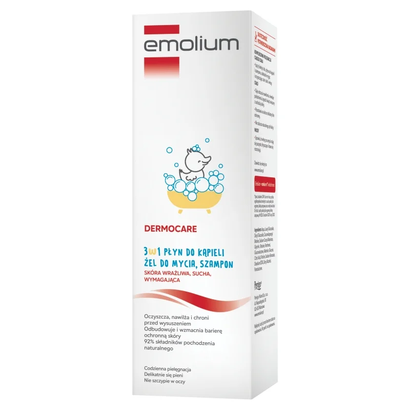 Emolium Dermocare, 3w1 płyn do kąpieli, żel do mycia, szampon dla dzieci, 400 ml