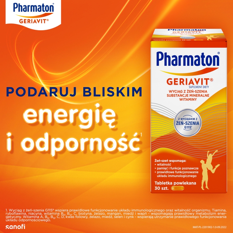 Pharmaton Geriavit, tabletki ze składnikami wspierającymi witalność, 30 szt.