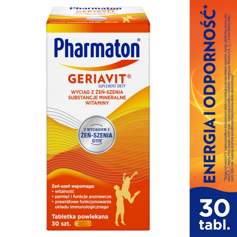 Pharmaton Geriavit, tabletki ze składnikami wspierającymi witalność, 30 szt.