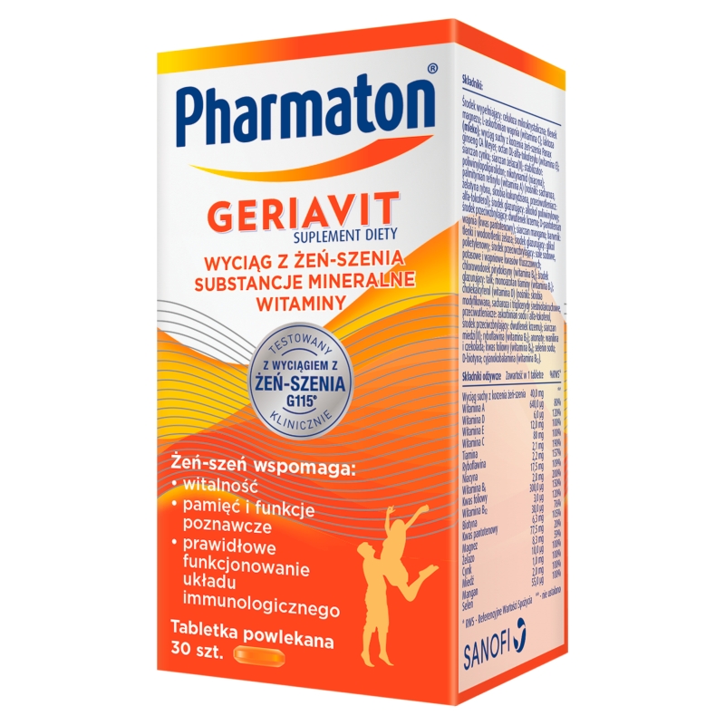 Pharmaton Geriavit, tabletki ze składnikami wspierającymi witalność, 30 szt.