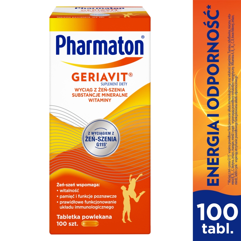Pharmaton Geriavit, tabletki z wyciągiem z żeń-szenia wspierającymwitalność i pamięć, 100 szt.