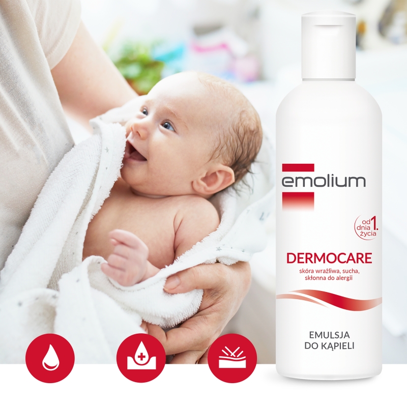 Emolium Dermocare, emulsja do kąpieli do skóry wrażliwej, suchej, skłonnej do alergii, 200 ml