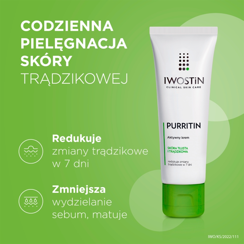 Iwostin Purritin, krem aktywny na dzień eliminujący niedoskonałości, 40 ml KRÓTKA DATA 31.01.2026