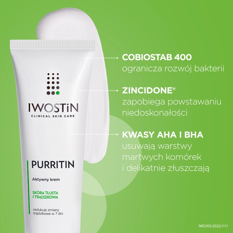 Iwostin Purritin, krem aktywny na dzień eliminujący niedoskonałości, 40 ml