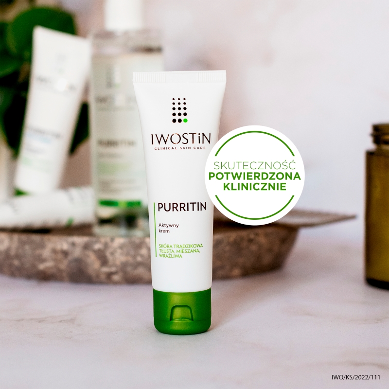 Iwostin Purritin, krem aktywny na dzień eliminujący niedoskonałości, 40 ml