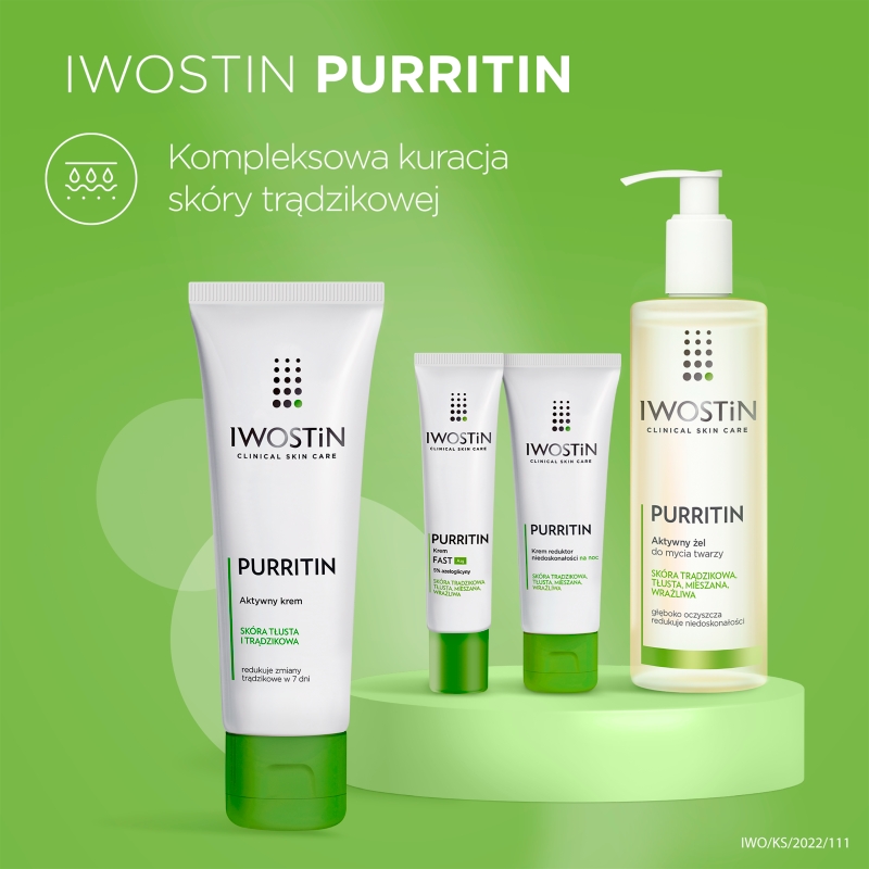Iwostin Purritin, krem aktywny na dzień eliminujący niedoskonałości, 40 ml KRÓTKA DATA 31.01.2026