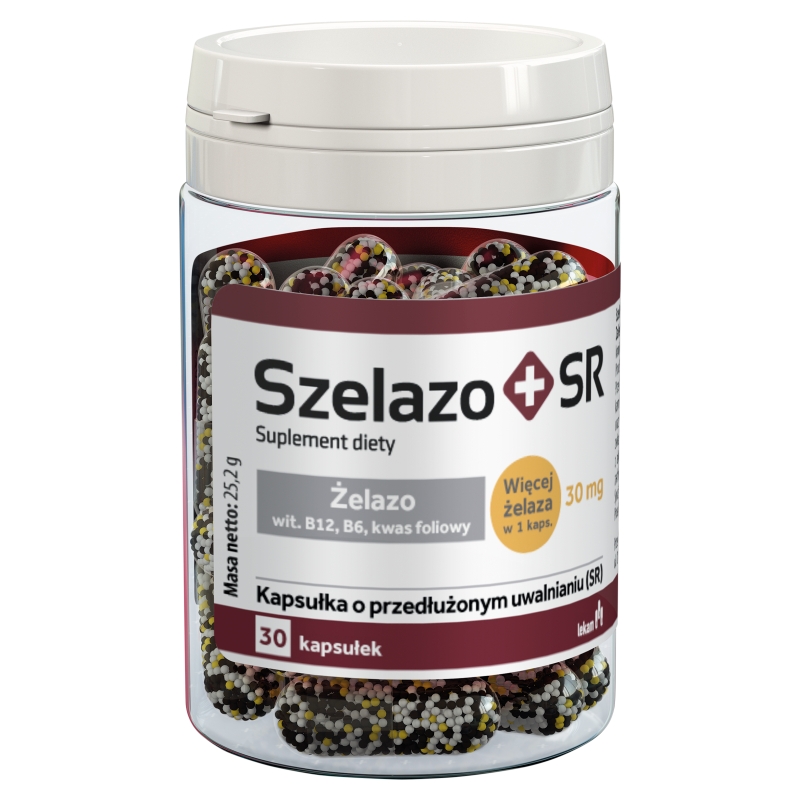 Szelazo+ SR, kapsułki z żelazem, witaminą B12 i kwasem foliowym, 30 szt.