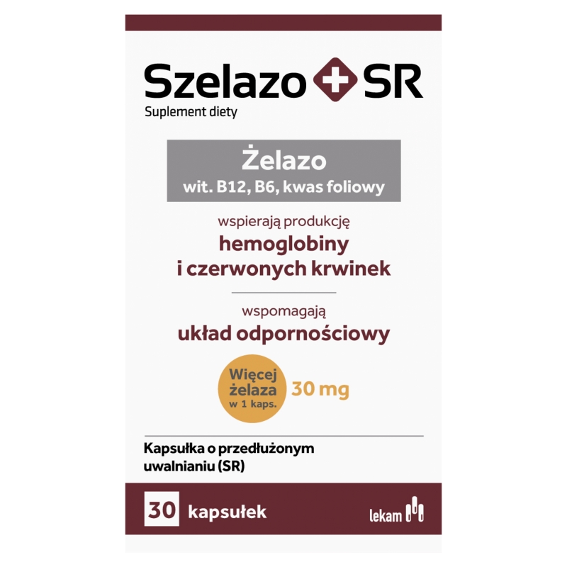 Szelazo+ SR, kapsułki z żelazem, witaminą B12 i kwasem foliowym, 30 szt.