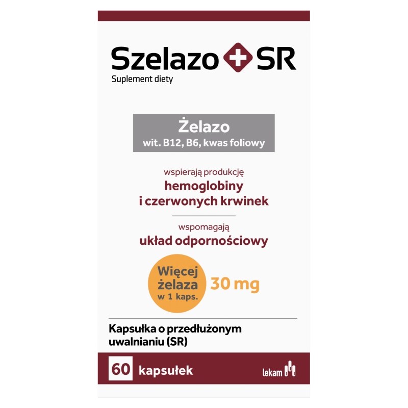 Szelazo+ SR kapsułki o przedłużonym uwalnianiu ze składnikami uzupełniającymi dietę w żelazo, 60 szt.