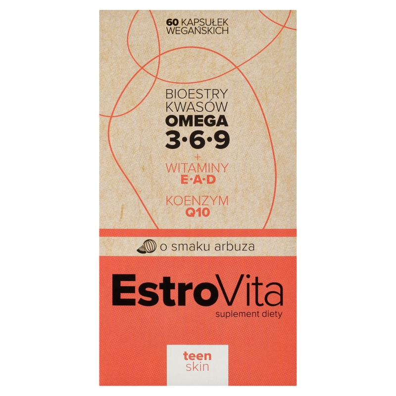 EstroVita Teen Skin Omega 3-6-9,  o smaku arbuza, 60 kapsułek
