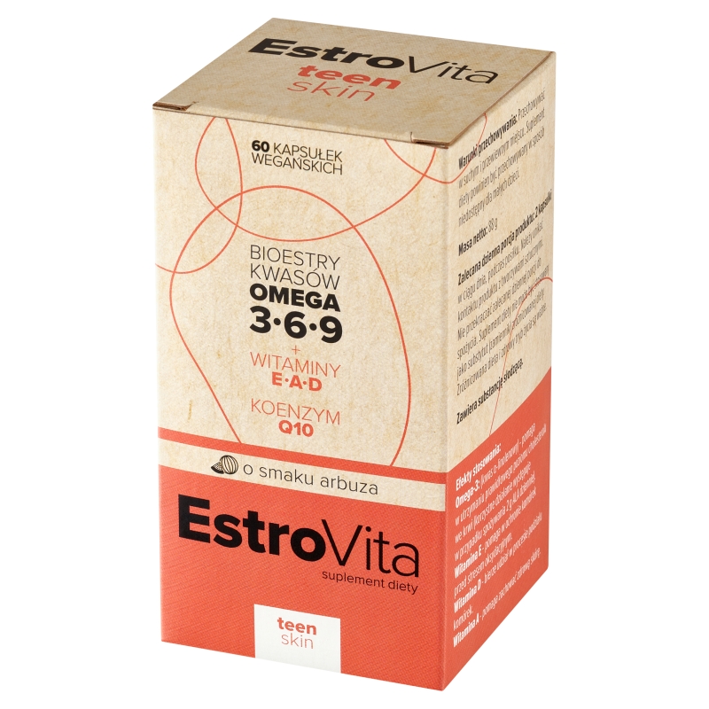 EstroVita Teen Skin Omega 3-6-9,  o smaku arbuza, 60 kapsułek
