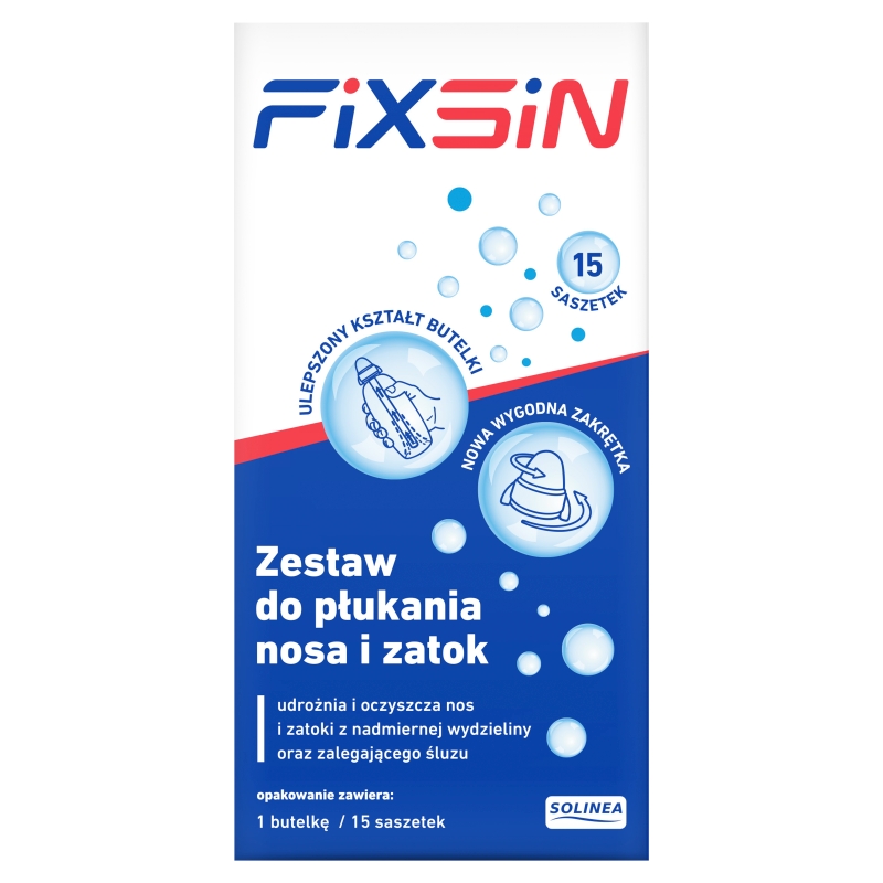 FIXSIN, zestaw do płukania nosa i zatok, 1 butelka + 15 sasz.