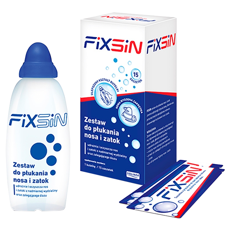 FIXSIN, zestaw do płukania nosa i zatok, 1 butelka + 15 sasz.