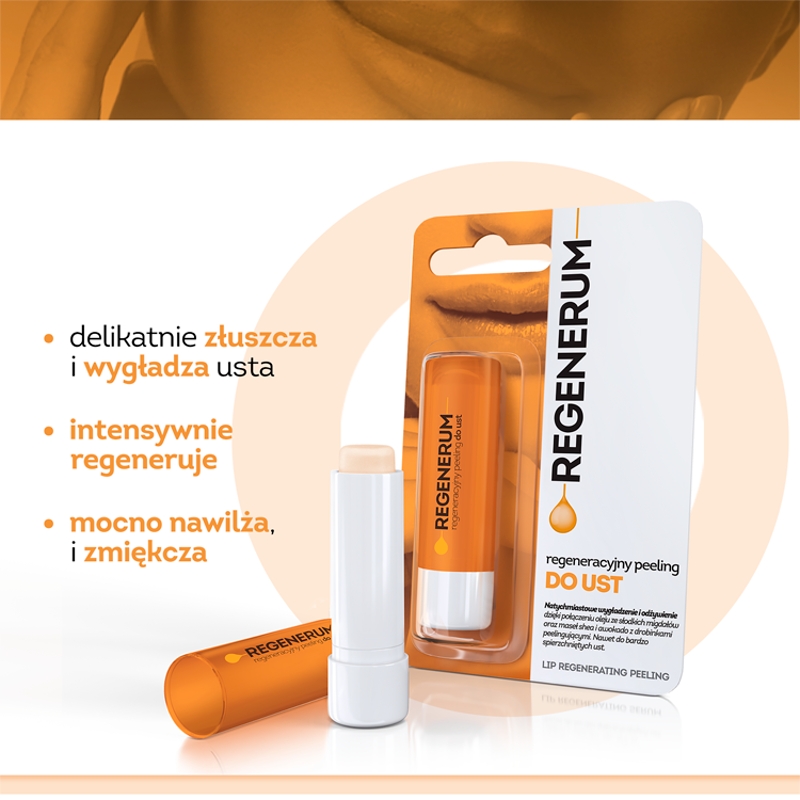 Regenerum Peeling regeneracyjny do ust, odżywiający, nawilżający i regenerujący sztyft, 5 g