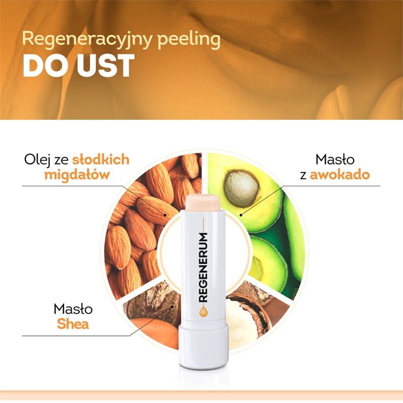 Regenerum Peeling regeneracyjny do ust, odżywiający, nawilżający i regenerujący sztyft, 5 g