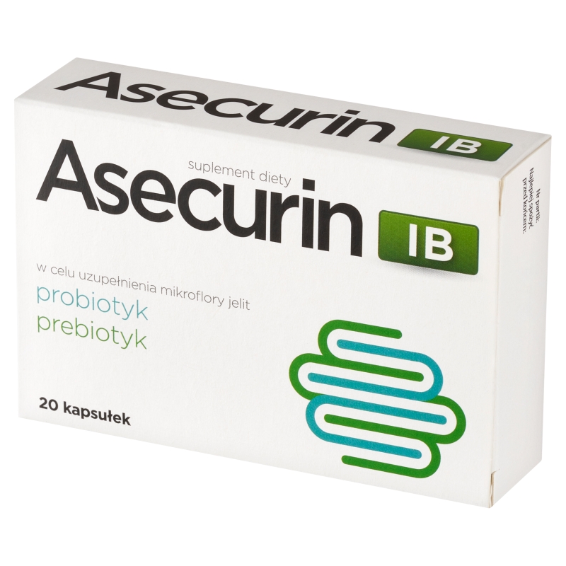 Asecurin IB, kapsułki ze składnikami uzupełniającymi mikroflorę jelit, 20 szt.