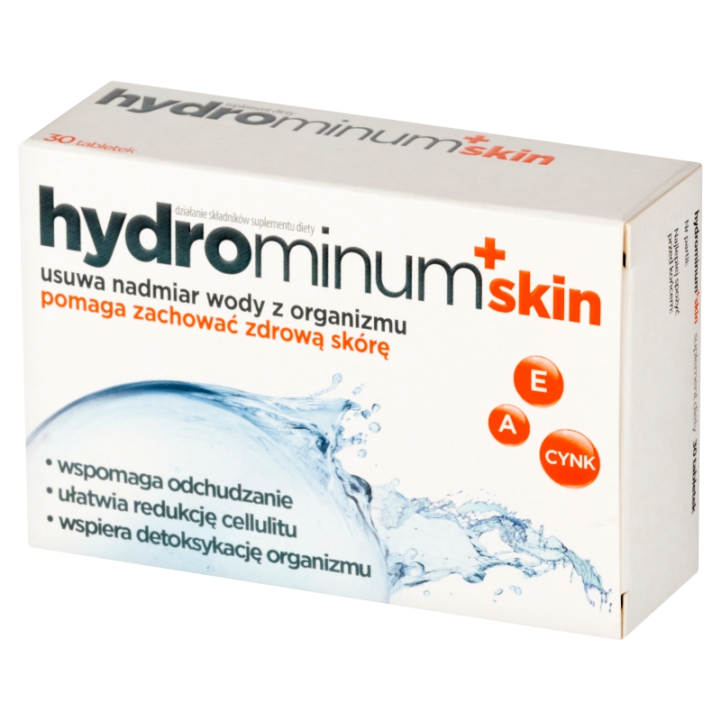 Hydrominum + skin, tabletki ze składnikami wspierającymi usunięcie nadmiaru wody z organizmu, 30 szt.