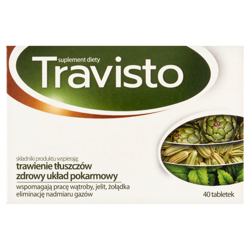 Travisto, tabletki ze składnikami wspomagającymi trawienie, pracę wątroby, 30 + 10 szt. gratis
