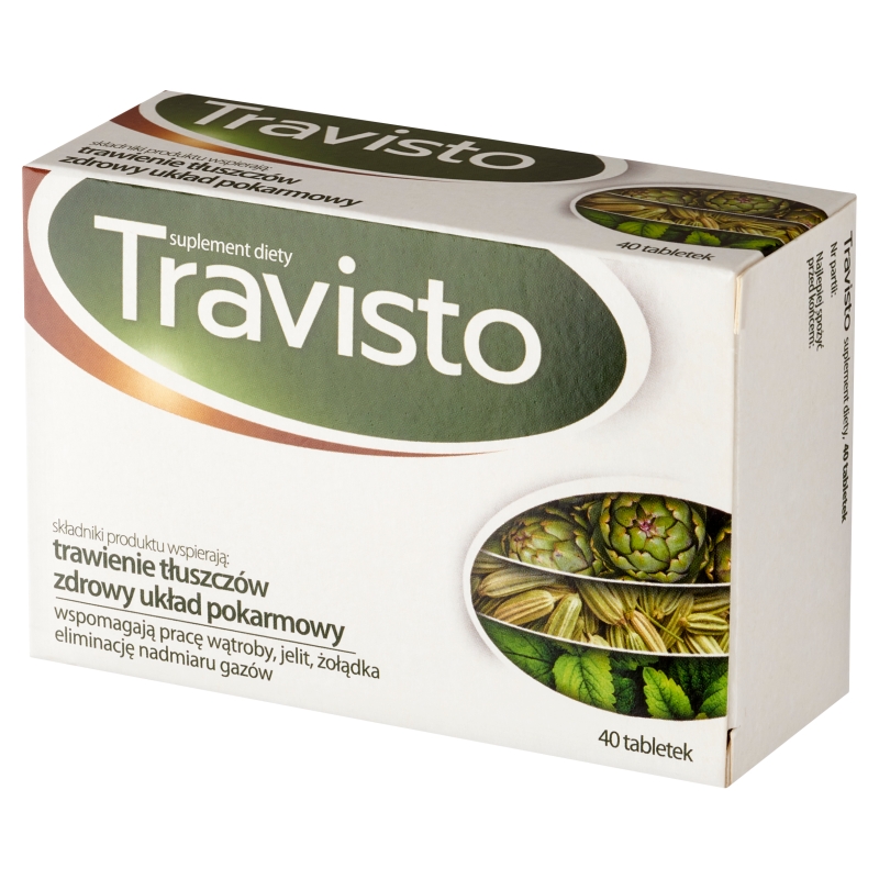 Travisto, tabletki ze składnikami wspomagającymi trawienie, pracę wątroby, 30 + 10 szt. gratis
