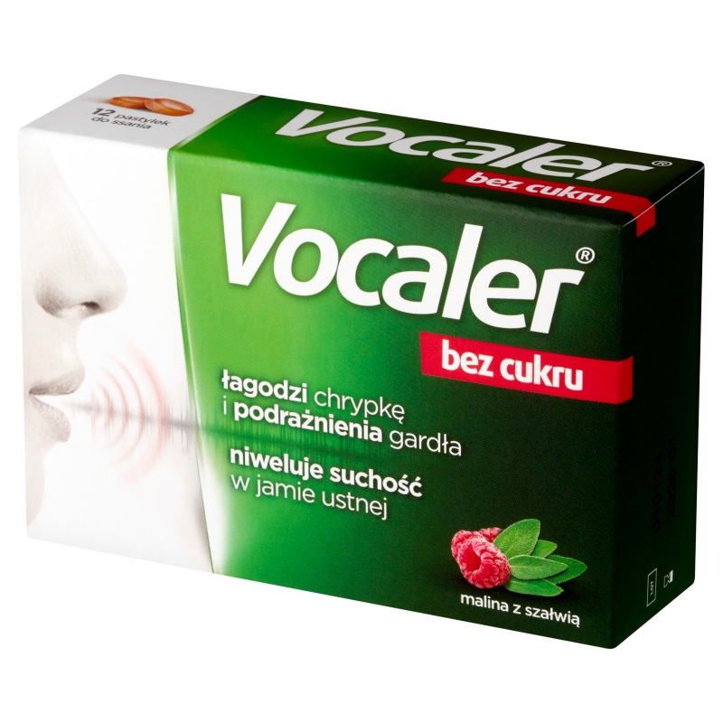 VOCALER , pastylki do ssania na ból gardła bez cukru, 12 szt.