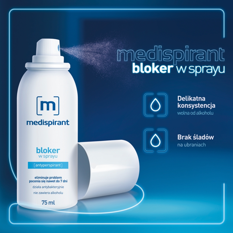 MEDISPIRANT Bloker w sprayu , eleminujący problem pocenia się, 75 ml