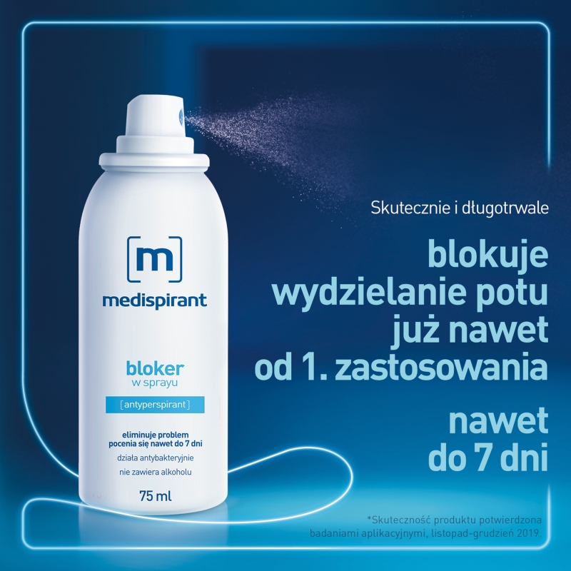 MEDISPIRANT Bloker w sprayu , eleminujący problem pocenia się, 75 ml