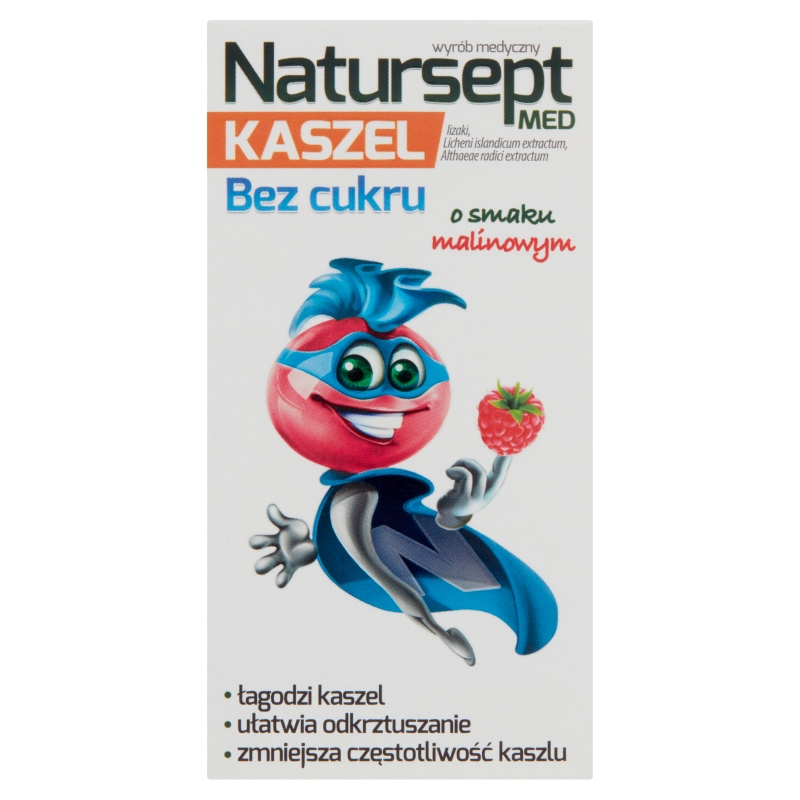 Natursept Med Kaszel, lizaki na ból gardła dla dzieci o smaku malinowym, 6 szt. KRÓTKA DATA 30.10.2024