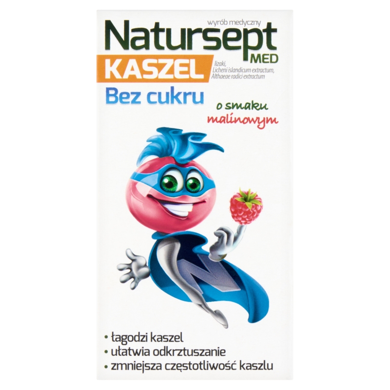 Natursept Med Kaszel, lizaki na ból gardła dla dzieci o smaku malinowym, 6 szt.