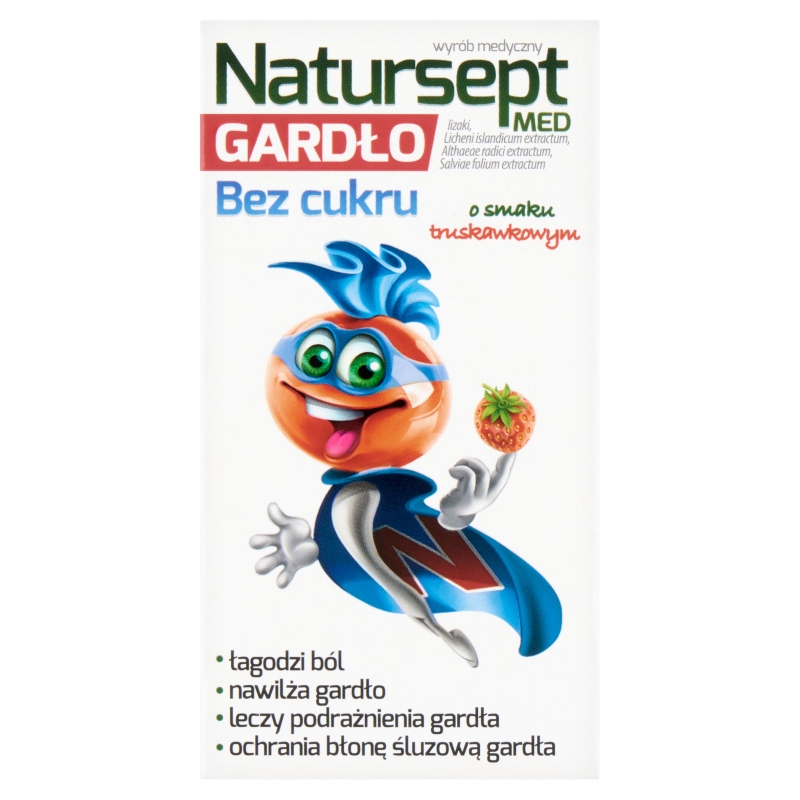 Natursept Med Gardło, lizaki na ból gardła o smaku truskawkowym bez cukru, 6 szt.