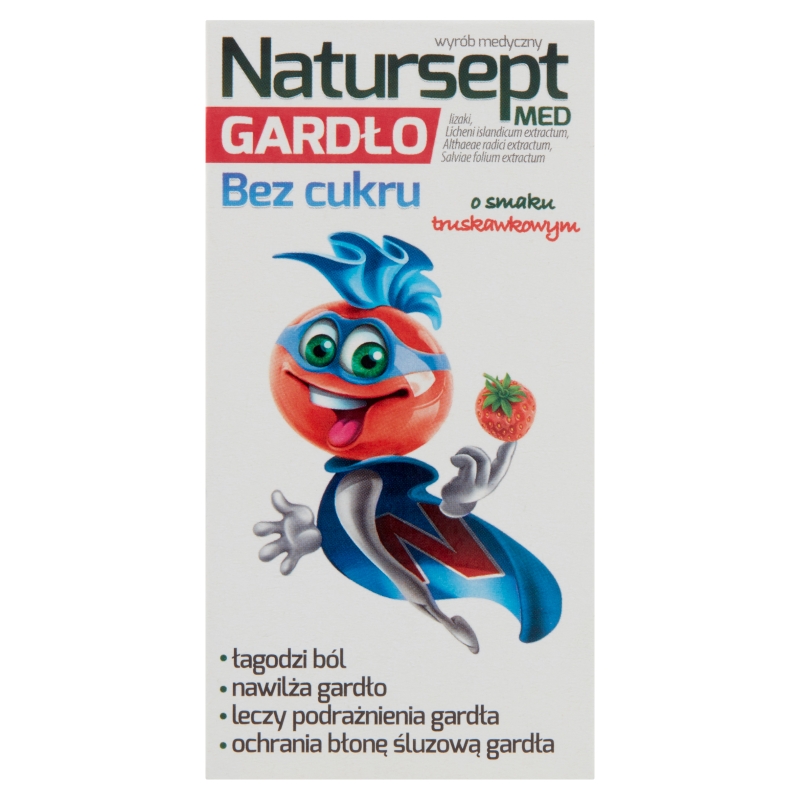 Natursept Med Gardło, lizaki na ból gardła o smaku truskawkowym bez cukru, 6 szt.