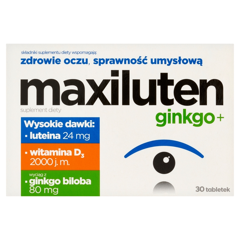 Maxiluten ginkgo+, tabletki ze składnikami wspierającymi oczyi sprawność umysłową, 30 szt.
