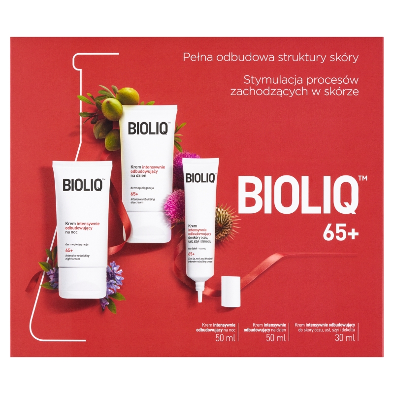 Bioliq 65+ zestaw: krem na dzień, 50 ml + krem na noc, 50 ml + krem do skóry oczu, ust, dekoltu, 30 ml