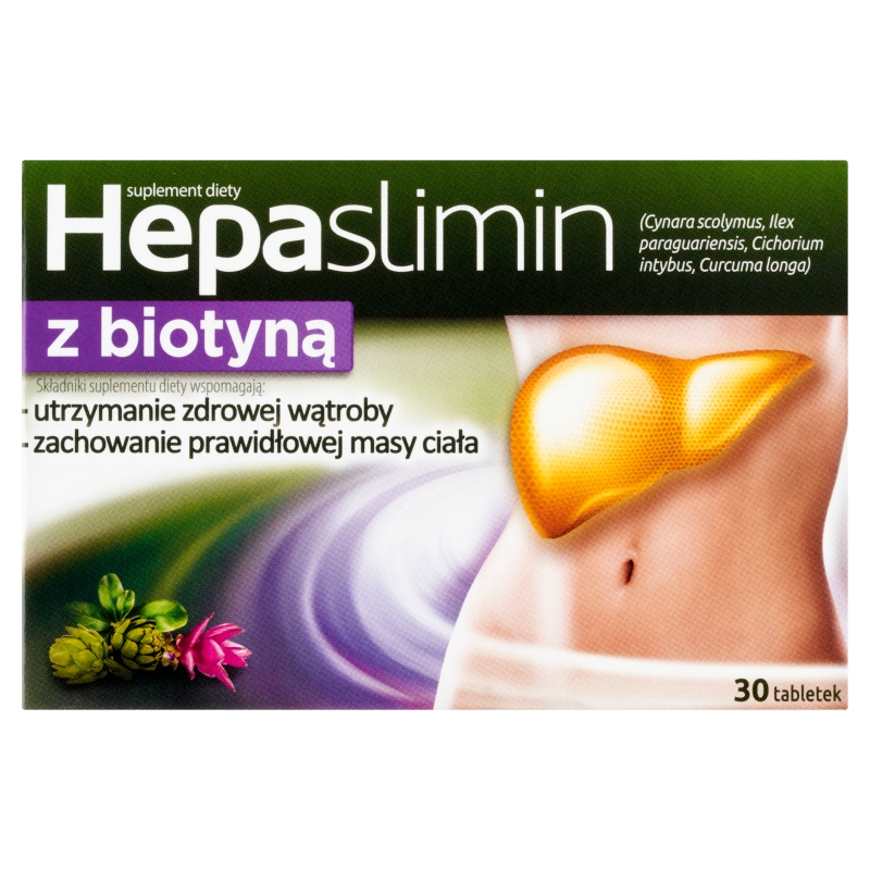 Hepaslimin z biotyną, tabletki ze składnikami wspierającymi wątrobę i zachowanie prawidłowej masy ciała, 30 szt.