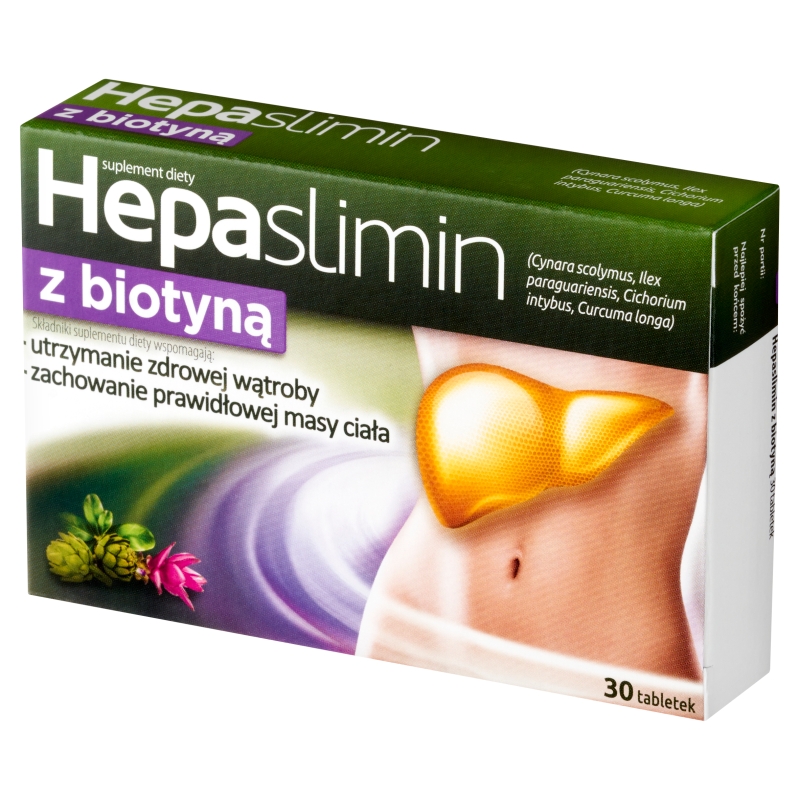 Hepaslimin z biotyną, tabletki ze składnikami wspierającymi wątrobę i zachowanie prawidłowej masy ciała, 30 szt.