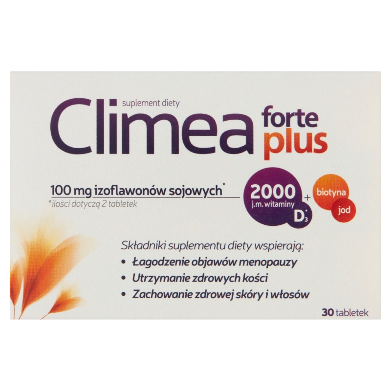 Climea Forte Plus, tabletki ze składnikami łagodzącymi objawy menopauzy, 30 szt