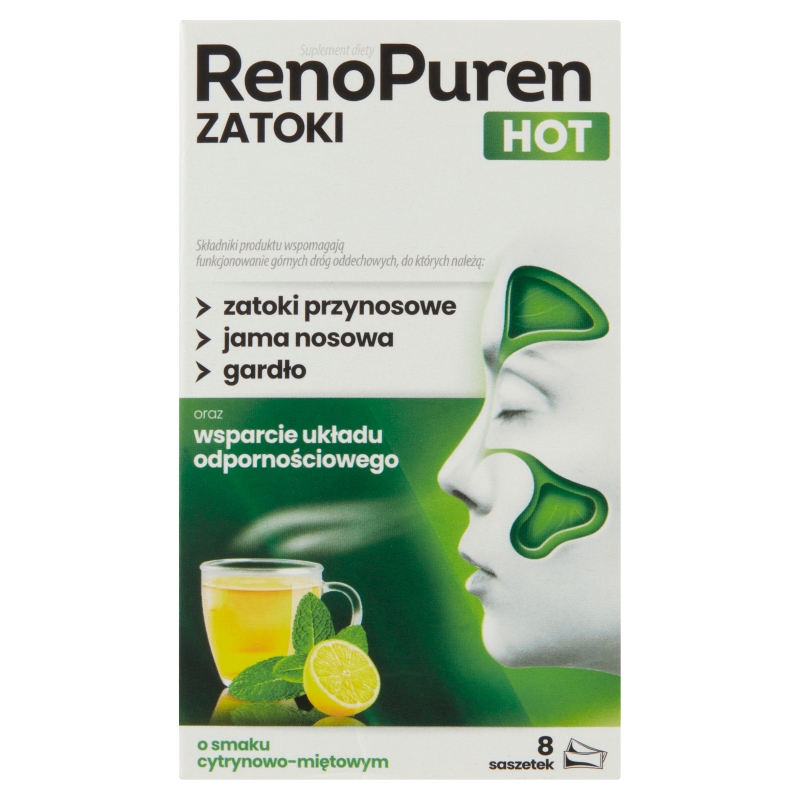 RenoPuren zatoki HOT, o smaku cytrynowo-miętowym, 8 sasz.
