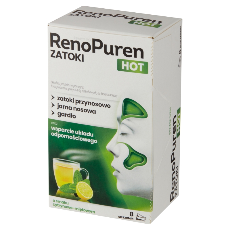 RenoPuren zatoki HOT, o smaku cytrynowo-miętowym, 8 sasz.