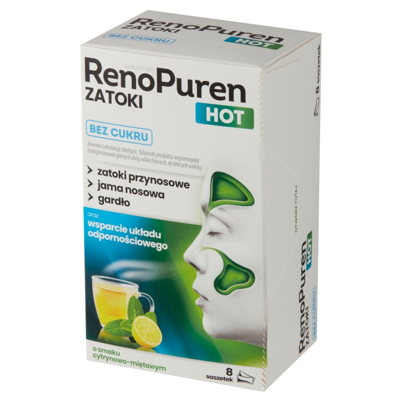 RenoPuren Zatoki Hot bez cukru, smak cytrynowo - miętowy, 8 saszetek