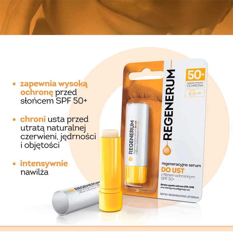Regenerum Regeneracyjne Serum, Pomadka do ust z filtrem ochronnym SPF 50+, 5 g