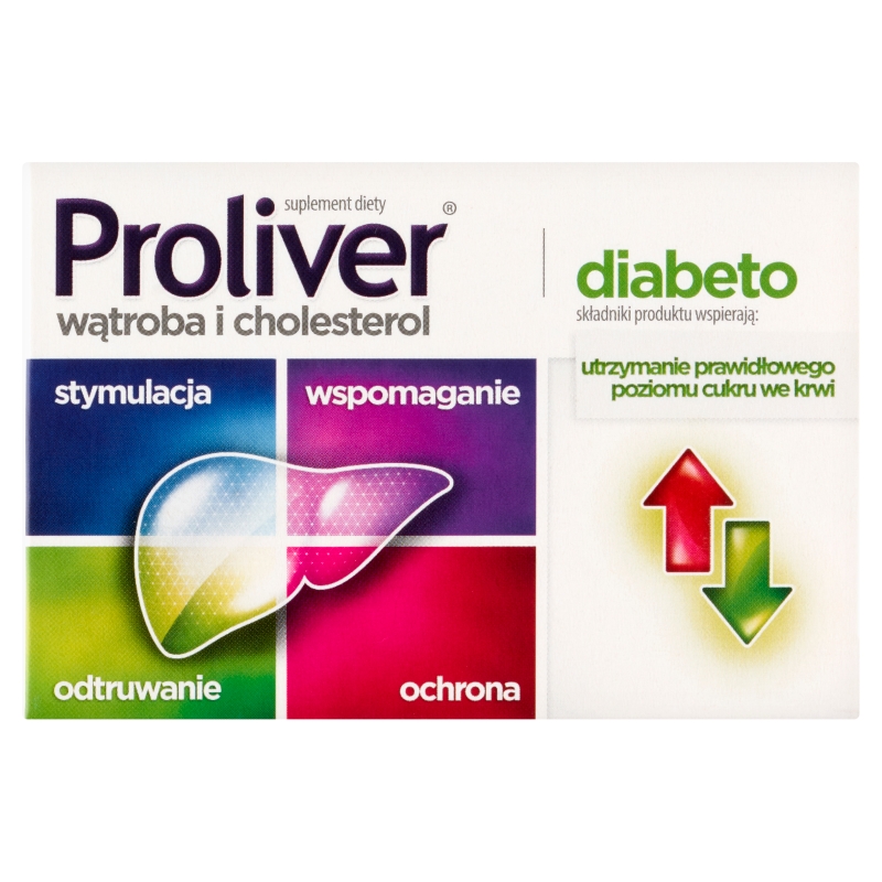 Proliver Diabeto, tabletki ze składnikami wspomagającymi wątrobę i cholesterol, 30 szt.