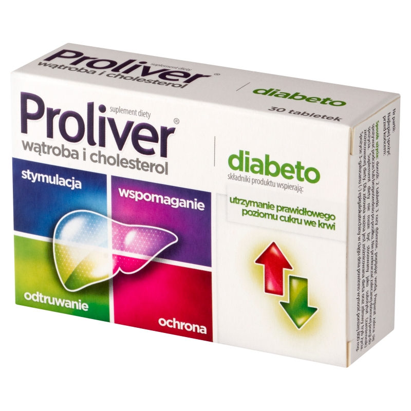 Proliver Diabeto, tabletki ze składnikami wspomagającymi wątrobę i cholesterol, 30 szt.
