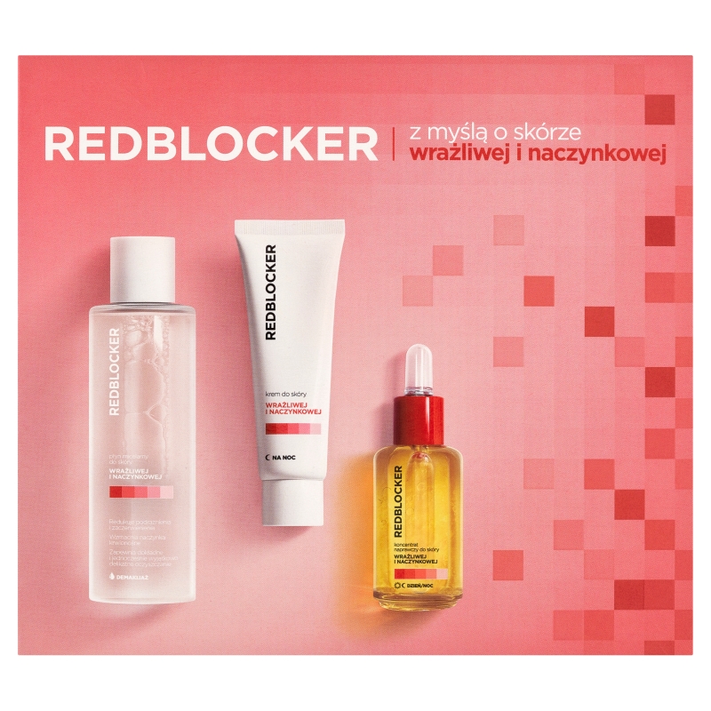 Redblocker, zestaw: koncentrat naprawczy, 30 ml + krem na noc, 50 ml + płyn micelarny, 200 ml