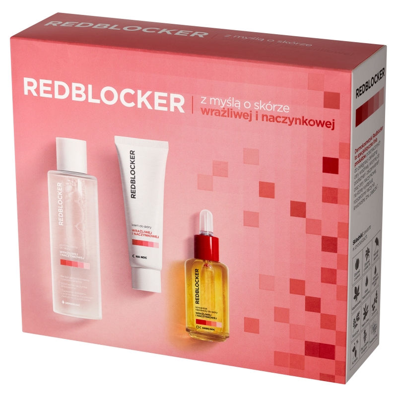Redblocker, zestaw: koncentrat naprawczy, 30 ml + krem na noc, 50 ml + płyn micelarny, 200 ml